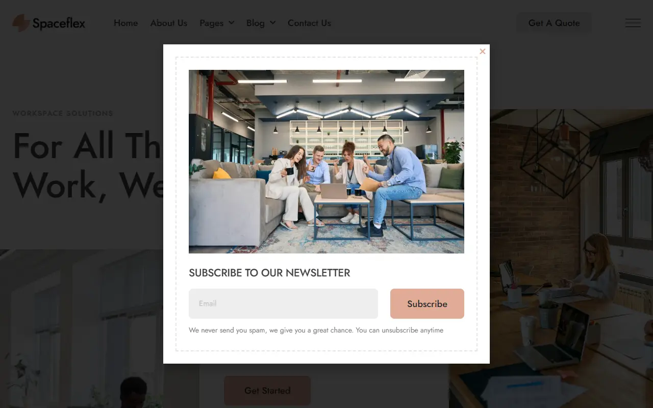หน้าแรกของธีม SpaceFlex บนคอมพิวเตอร์