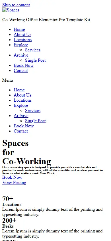 หน้าแรกของธีม Spaces บนมือถือ