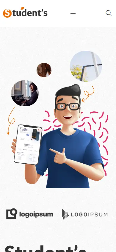หน้าแรกของธีม Student's Online e-Course บนมือถือ