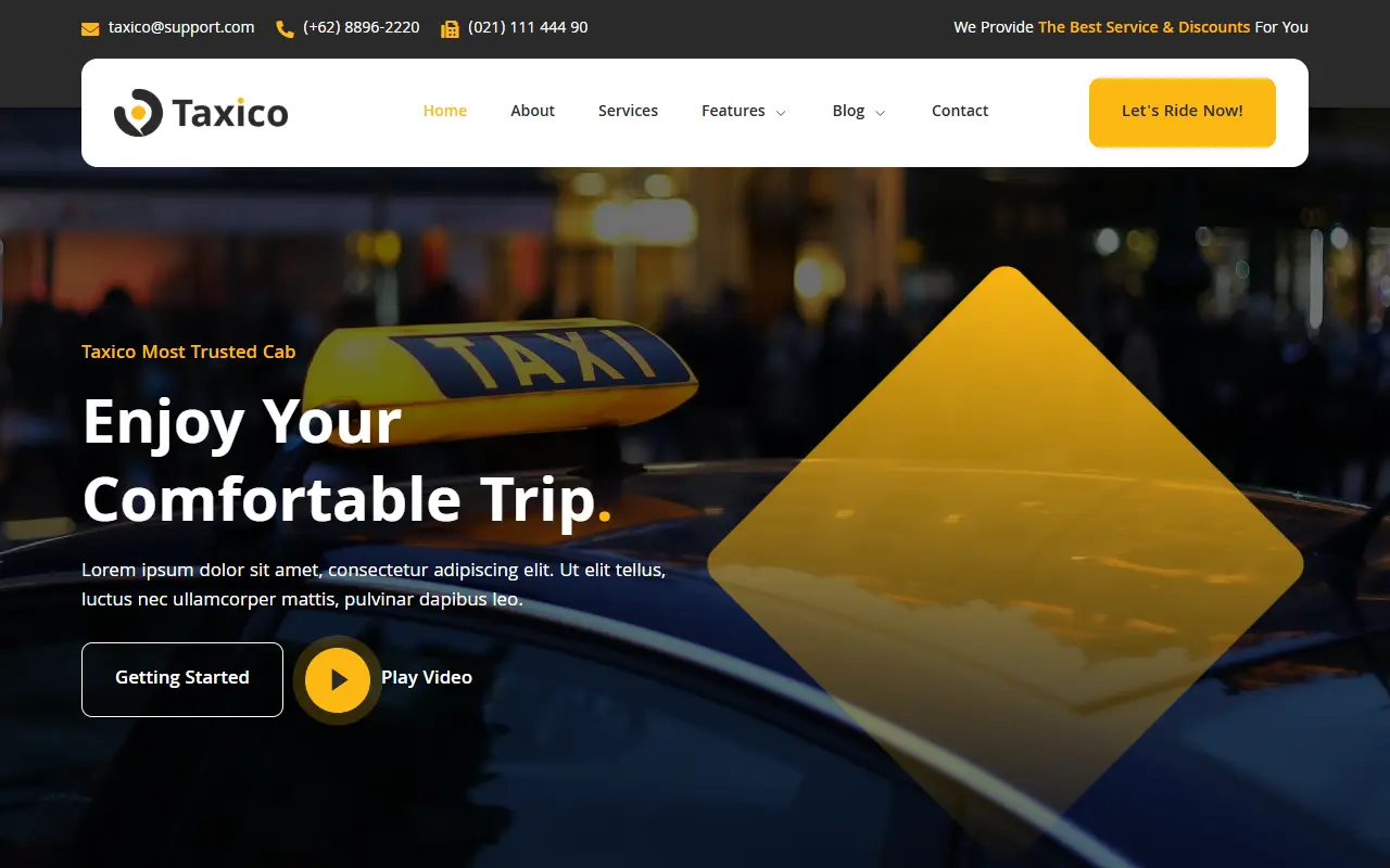 หน้าแรกของธีม Taxico Taxi Company บนคอมพิวเตอร์