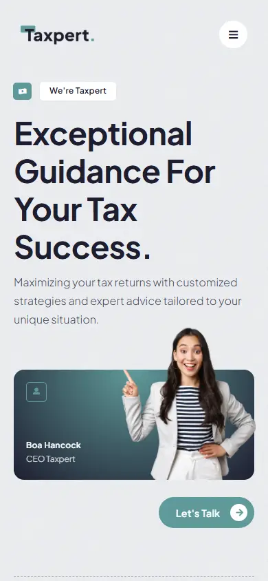 หน้าแรกของธีม Taxpert Tax Advisor บนมือถือ