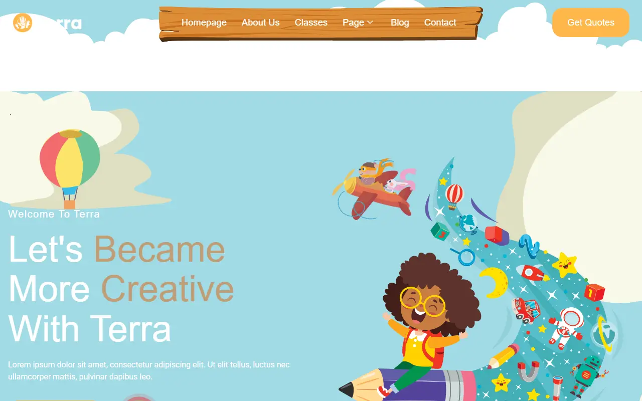 หน้าแรกของธีม Terra บนคอมพิวเตอร์