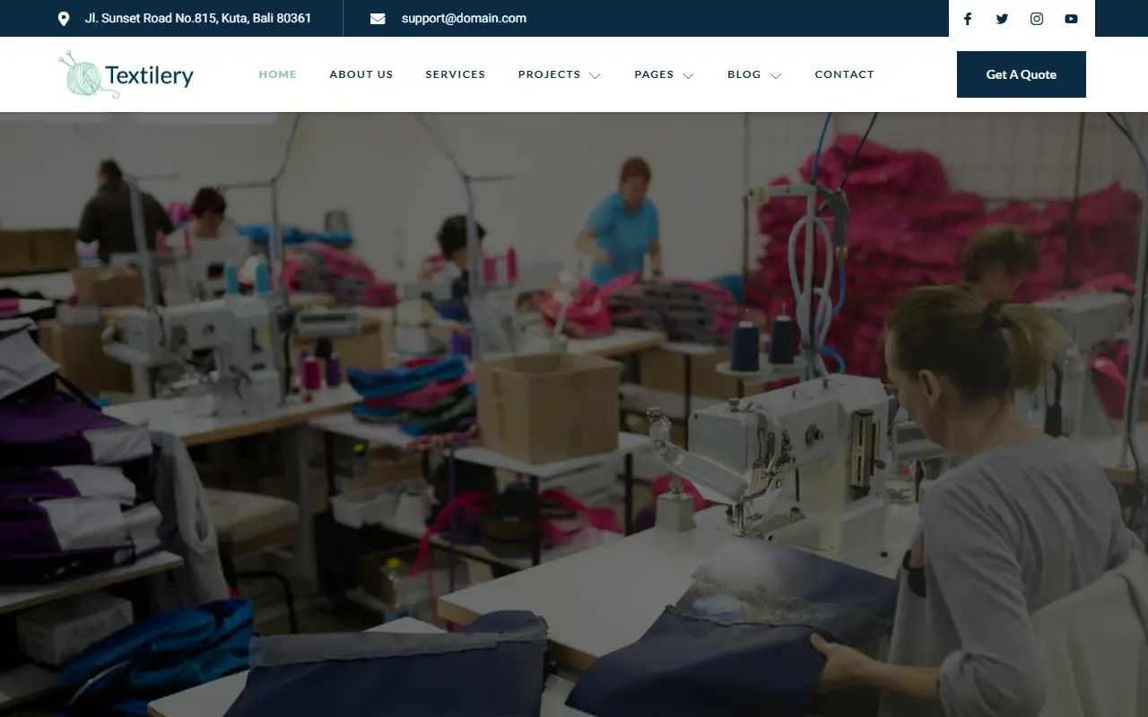หน้าแรกของธีม Textilery Textile บนคอมพิวเตอร์