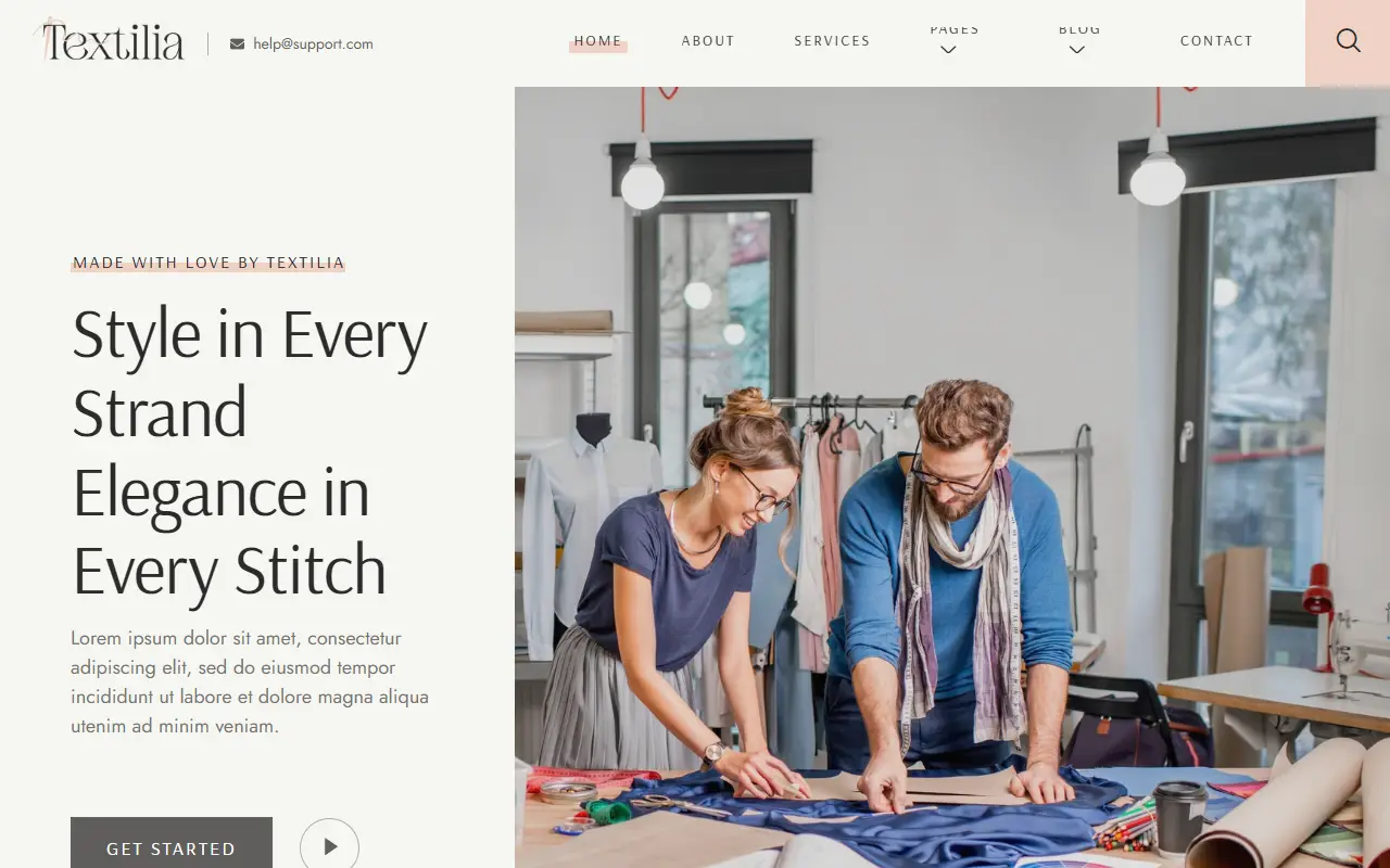 หน้าแรกของธีม Textilia Textile บนคอมพิวเตอร์