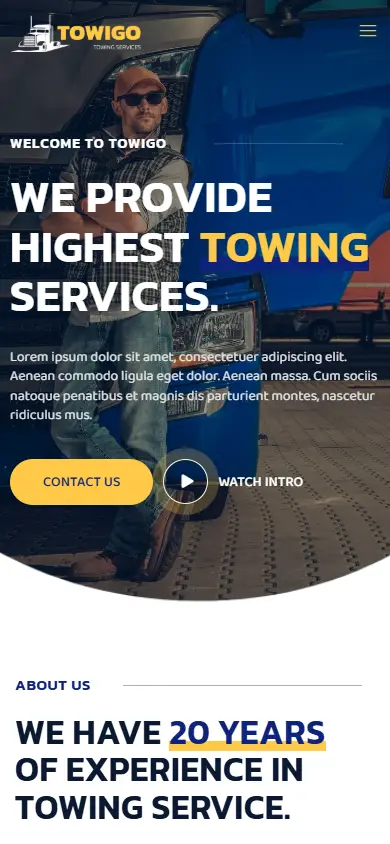 หน้าแรกของธีม Towigo – Emergency Towing Services บนมือถือ