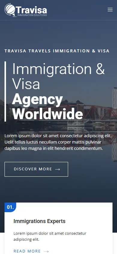 หน้าแรกของธีม Travisa Immigration บนมือถือ