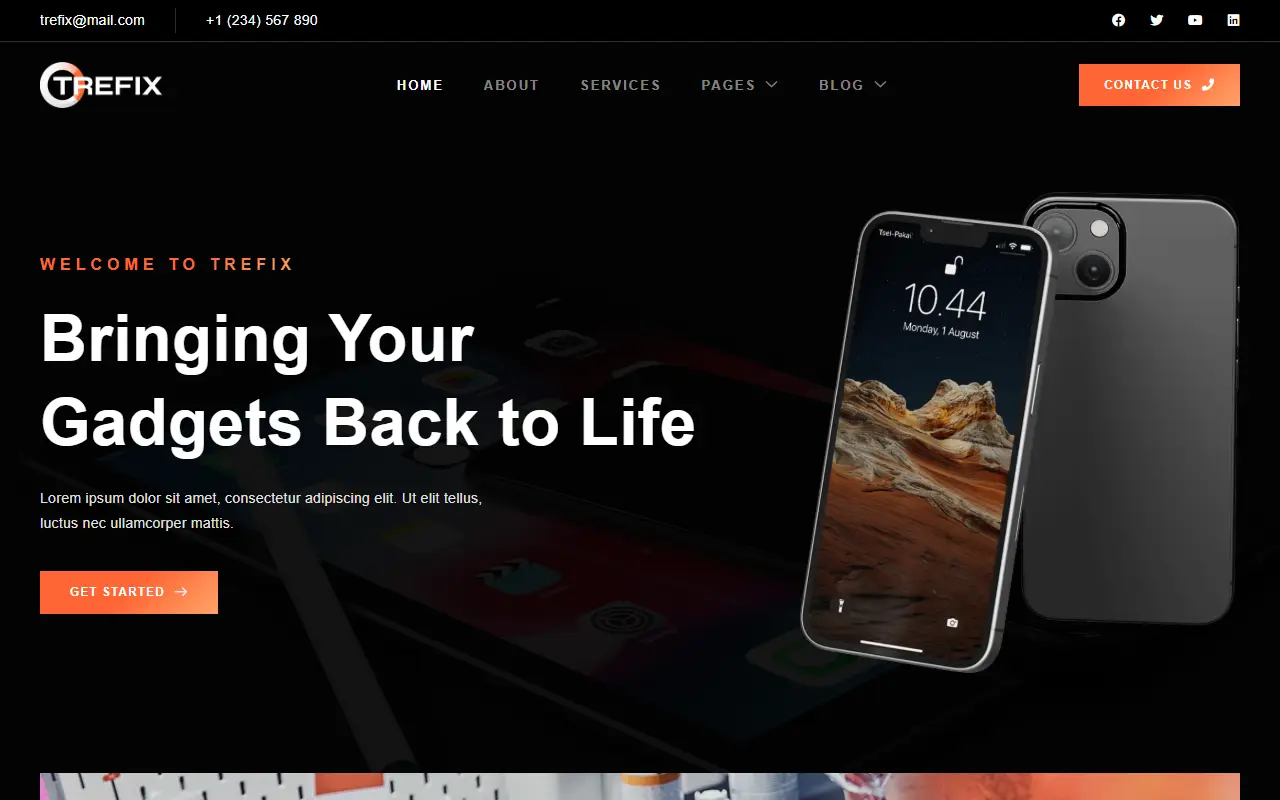 หน้าแรกของธีม Trefix บนคอมพิวเตอร์