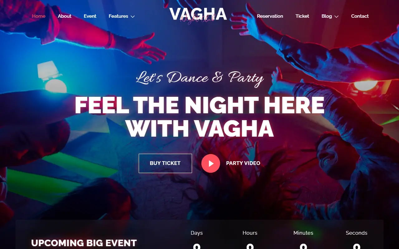 หน้าแรกของธีม Vagha Night Club บนคอมพิวเตอร์