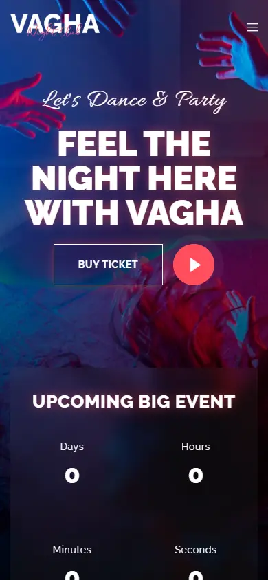 หน้าแรกของธีม Vagha Night Club บนมือถือ