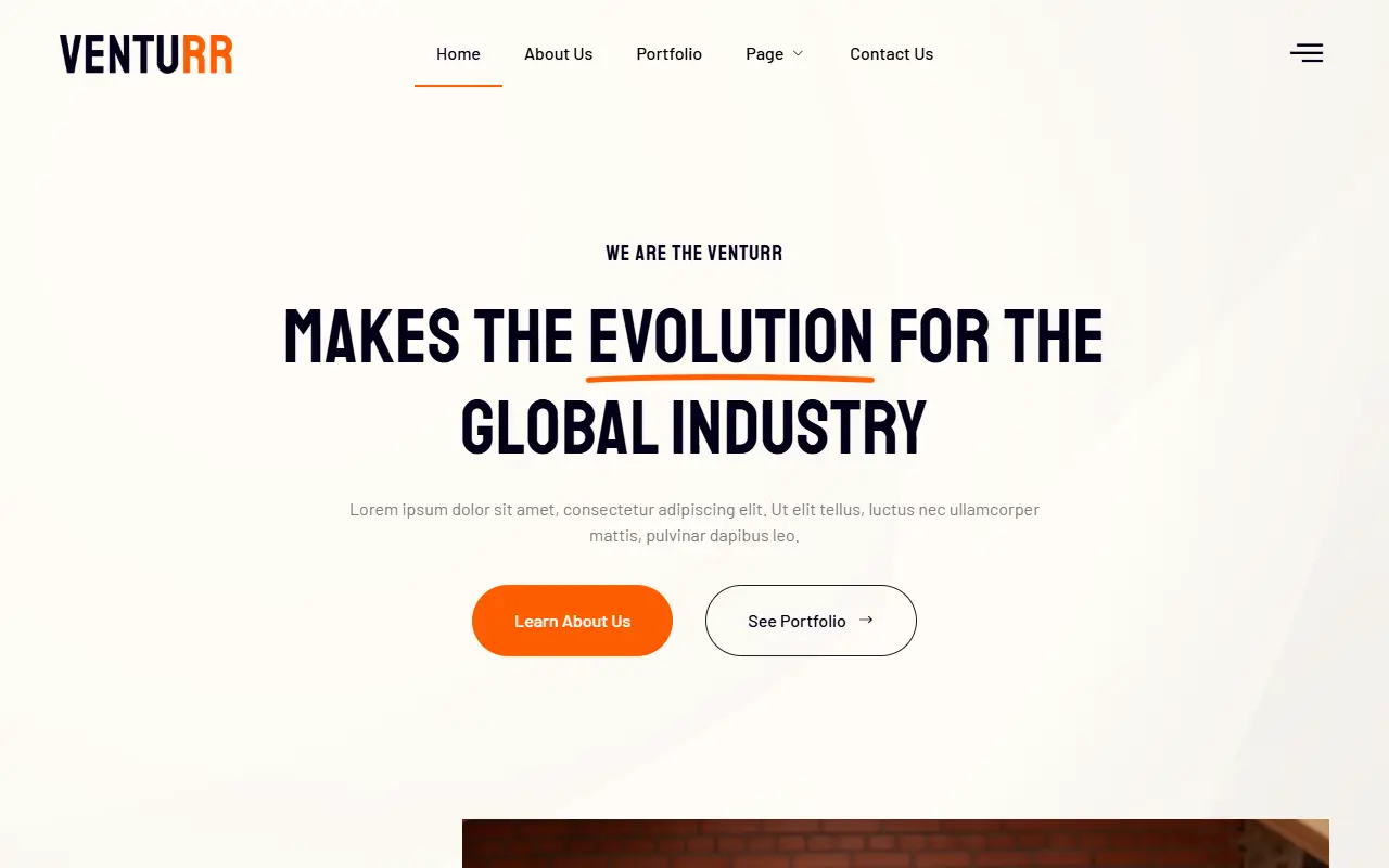 หน้าแรกของธีม Venturr Venture Capital บนคอมพิวเตอร์