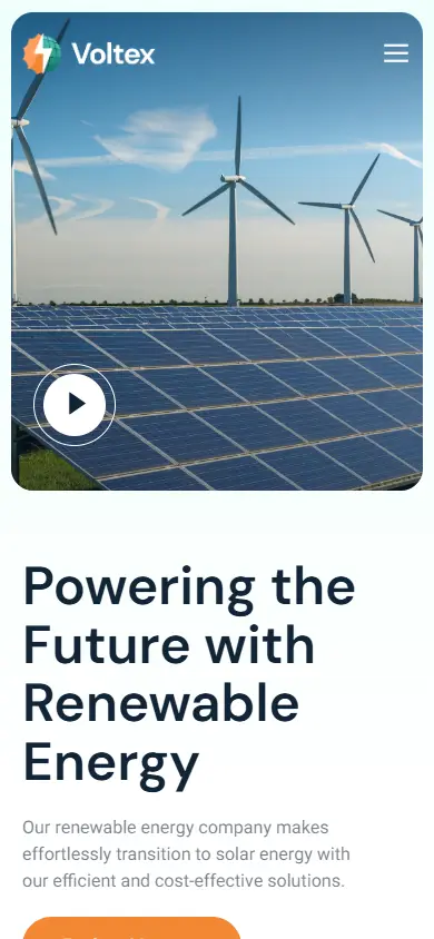 หน้าแรกของธีม Voltex Solar Panels บนมือถือ