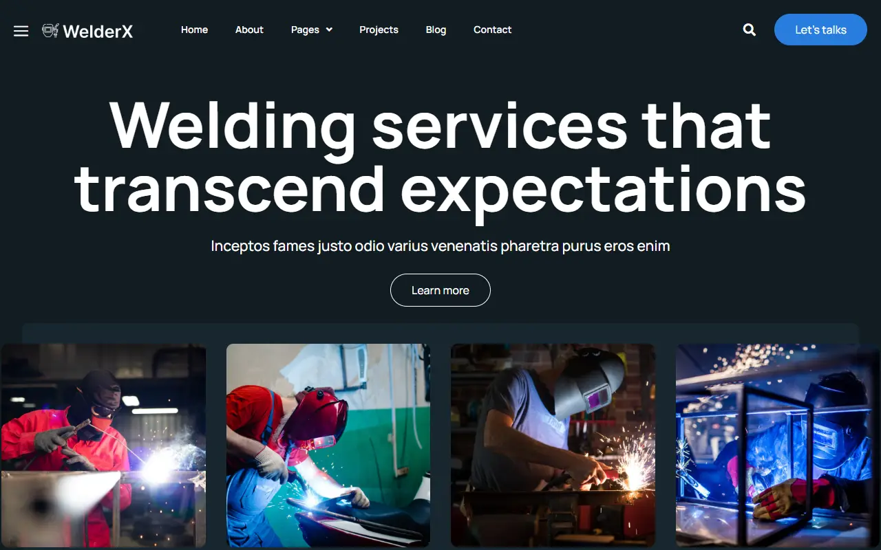 หน้าแรกของธีม WelderX บนคอมพิวเตอร์