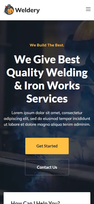 หน้าแรกของธีม Weldery Welding บนมือถือ