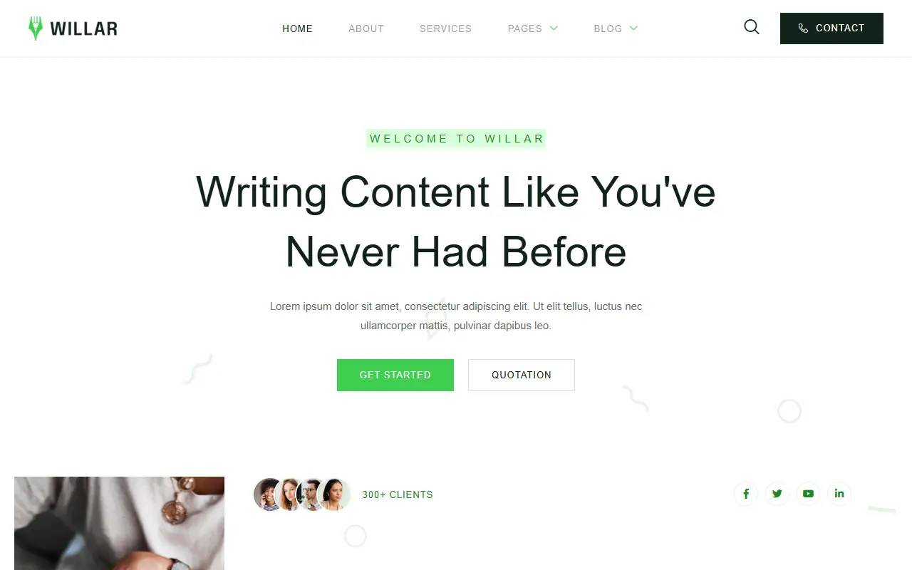 หน้าแรกของธีม Willar บนคอมพิวเตอร์