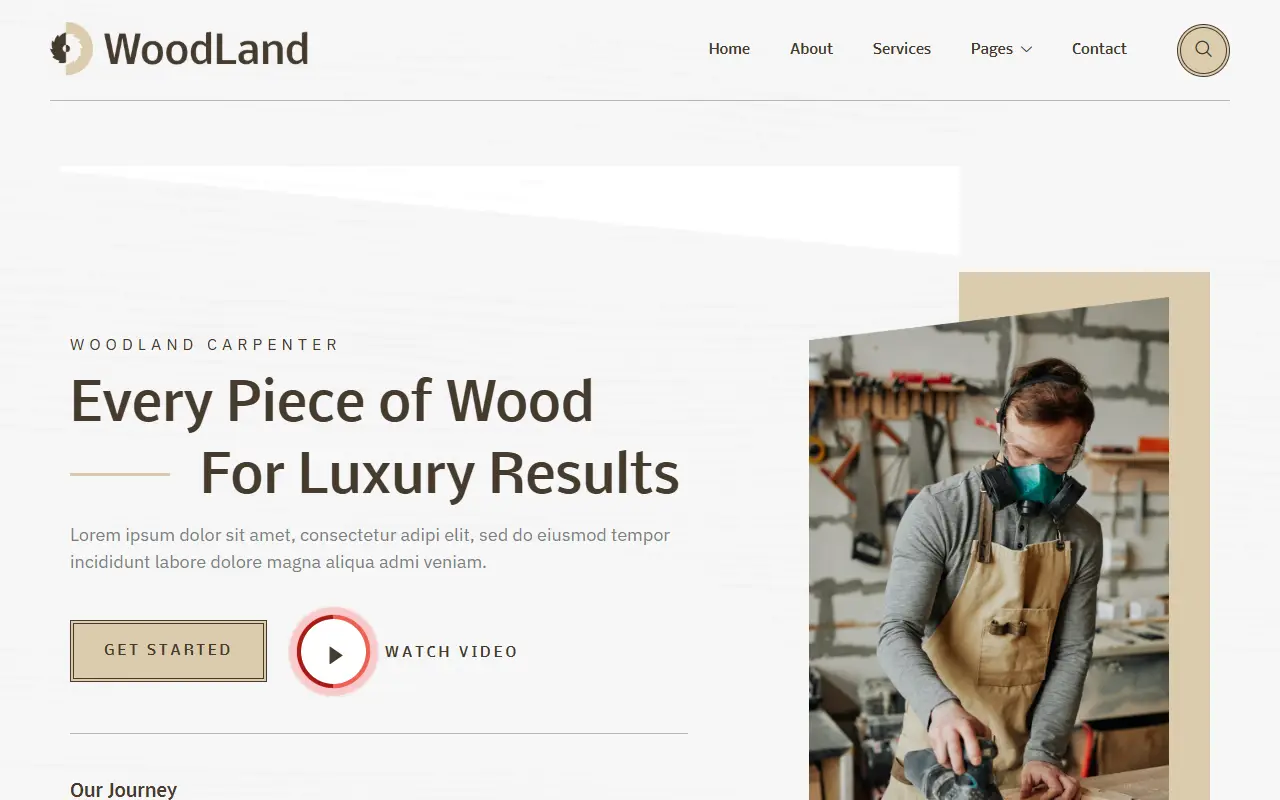 หน้าแรกของธีม WoodLand Carpenter บนคอมพิวเตอร์