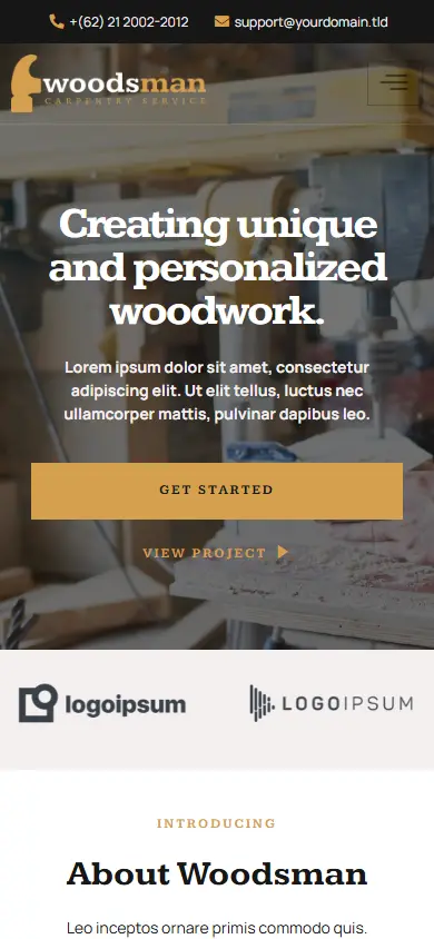 หน้าแรกของธีม Woodsman บนมือถือ