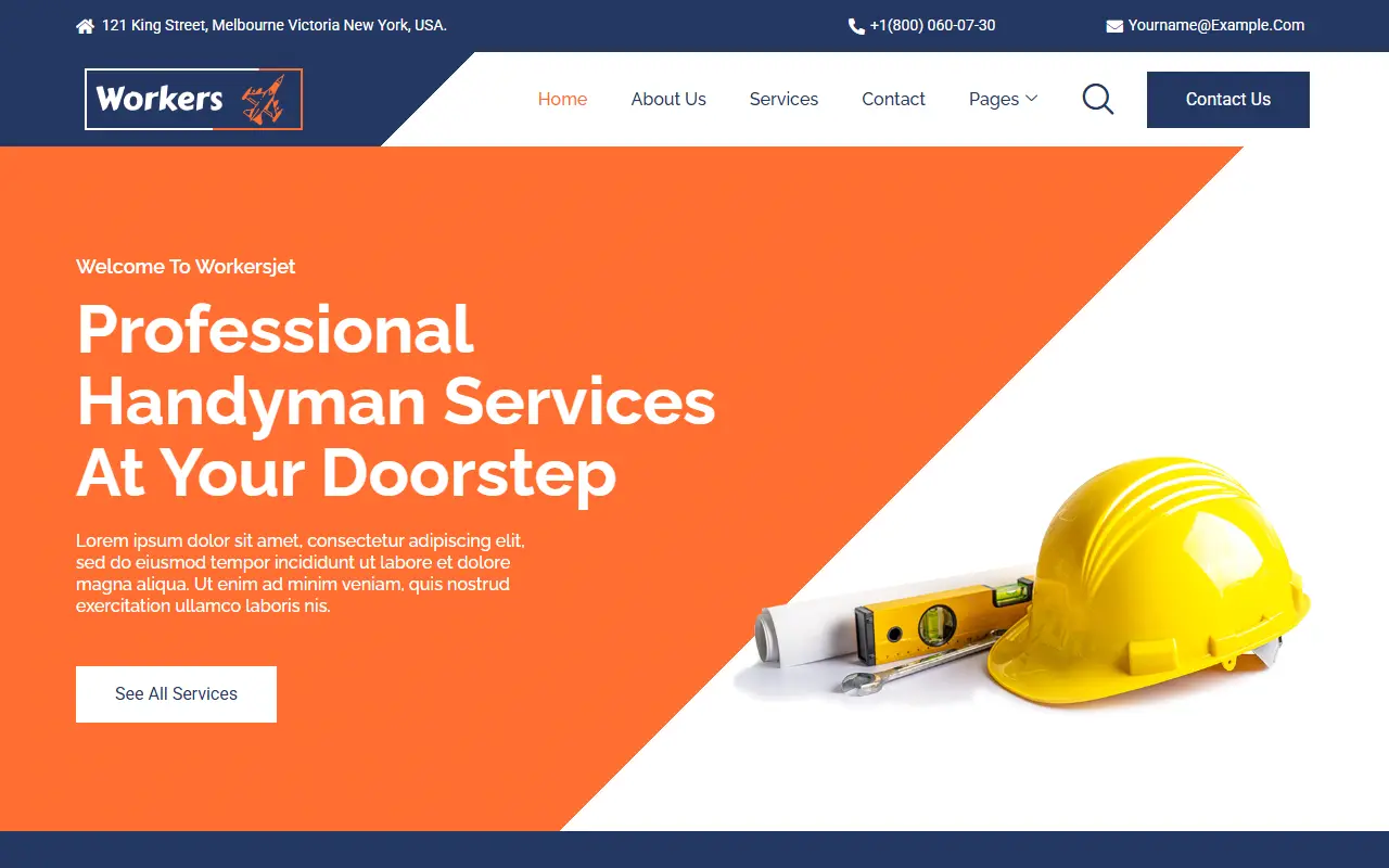 หน้าแรกของธีม WorkersJet บนคอมพิวเตอร์
