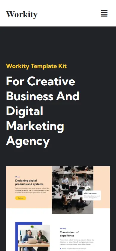 หน้าแรกของธีม Workity- Creative Business บนมือถือ