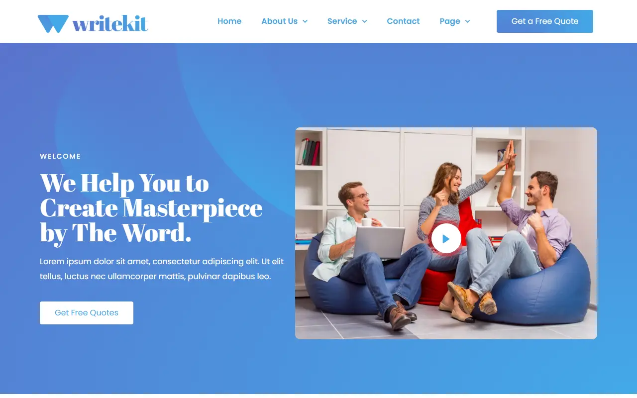 หน้าแรกของธีม WriteKit บนคอมพิวเตอร์