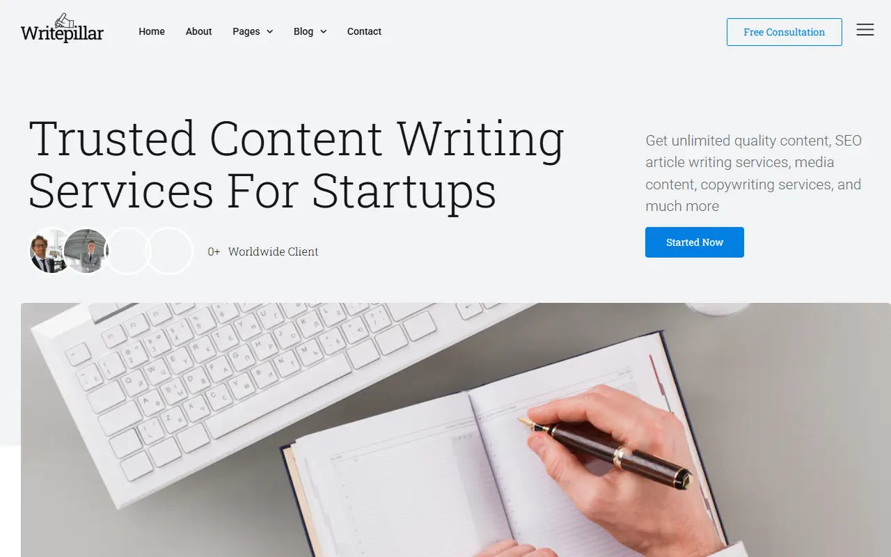 หน้าแรกของธีม Writepillar บนคอมพิวเตอร์