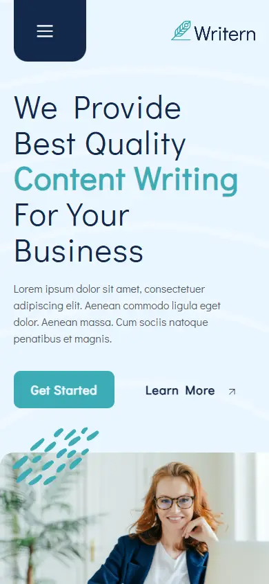 หน้าแรกของธีม Writern Content Writing Services บนมือถือ