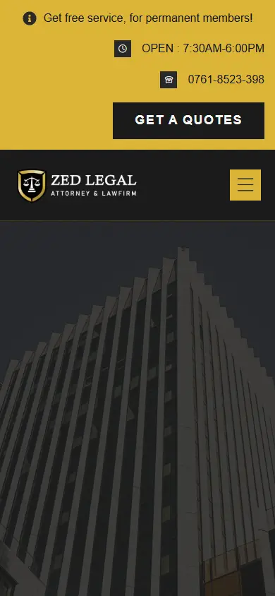 หน้าแรกของธีม Zed Legal บนมือถือ