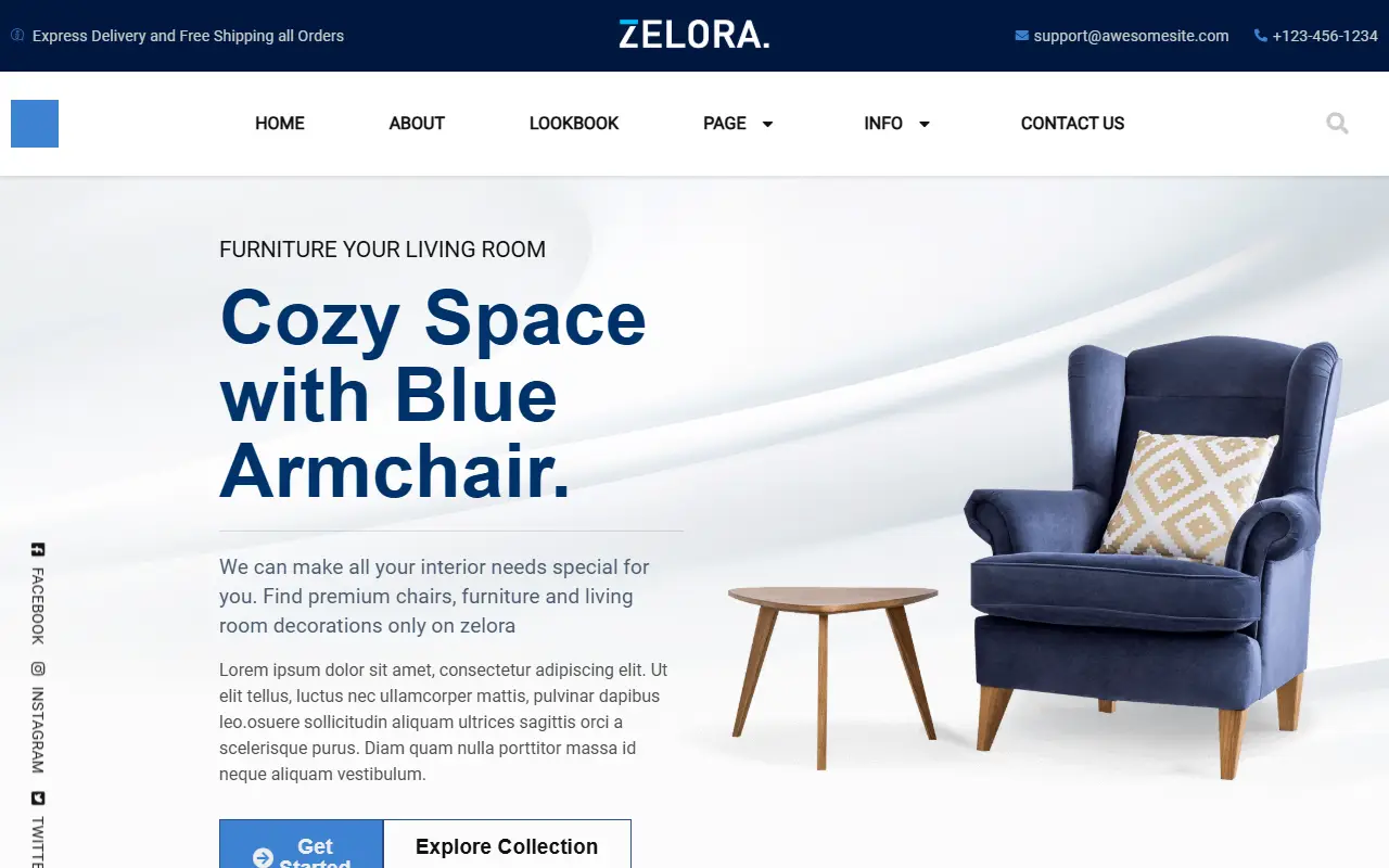 หน้าแรกของธีม Zelora บนคอมพิวเตอร์