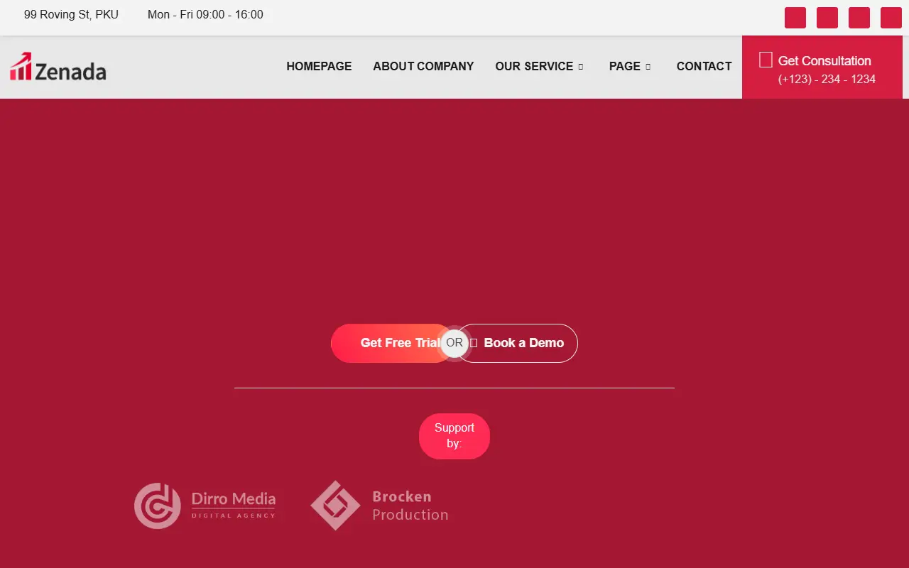 หน้าแรกของธีม Zenada บนคอมพิวเตอร์