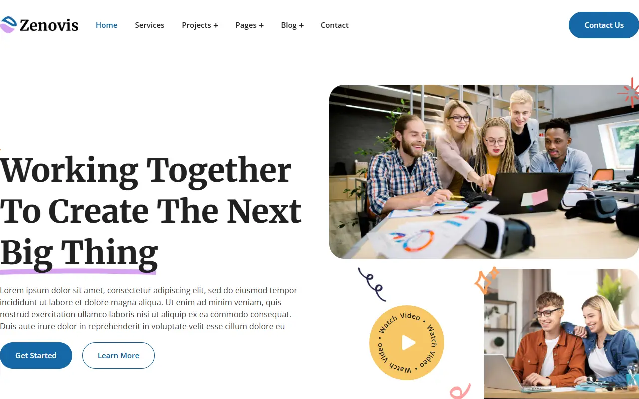 หน้าแรกของธีม Zenovis Creative Digital Agency บนคอมพิวเตอร์