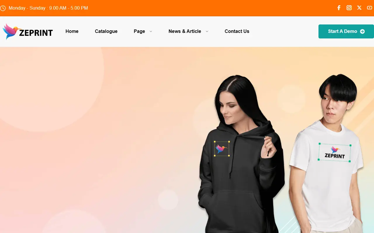 หน้าแรกของธีม Zeprint บนคอมพิวเตอร์