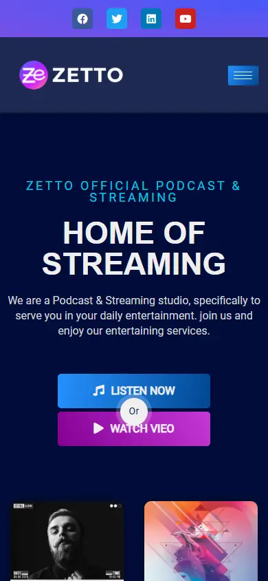 หน้าแรกของธีม Zetto บนมือถือ