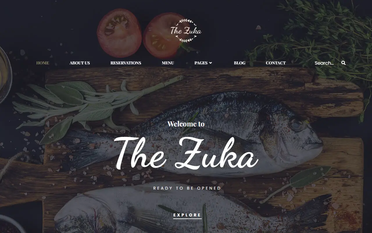 หน้าแรกของธีม Zukares Restaurant บนคอมพิวเตอร์